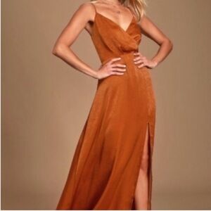 Lulus Constantine Rust Orange Satin Maxi Dress